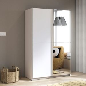 Berry 2 Door Sliding Wardrobe in Matt White with Mirrored Door Wardrobe Home Store UK
