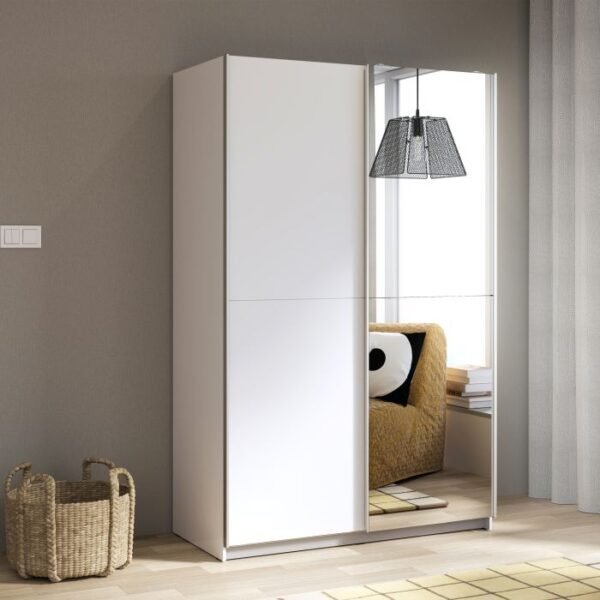 Berry 2 Door Sliding Wardrobe in Matt White with Mirrored Door Wardrobe Home Store UK