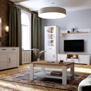 Taylor 2 Door 1 Drawer Narrow Display Cabinet in Riviera Oak - Display Cabinets - Home Store UK
