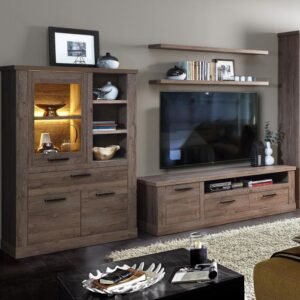 Coral 1 Door 1 Drawer 3 Shelve Display Cabinet in Tabak Oak - Display Cabinets - Home Store UK