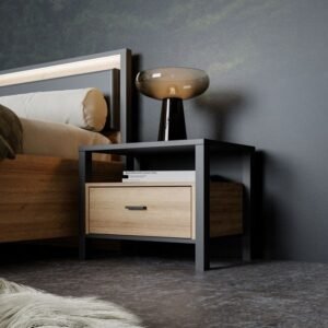Ben Bedside in Matt Black/Riviera Oak
