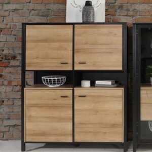 Ben Storage Cabinet in Matt Black/Riviera Oak - Display Cabinets - Home Store UK