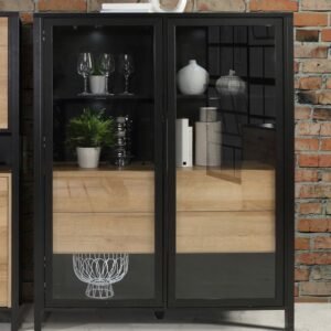 Ben Small/Wide/Extra Wide Display Cabinet in Matt Black/Riviera Oak - Display Cabinets - Home Store UK