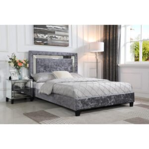 Augusta Crushed Velvet Double Bed Silver with Mirror - Clearance - Home Store UK