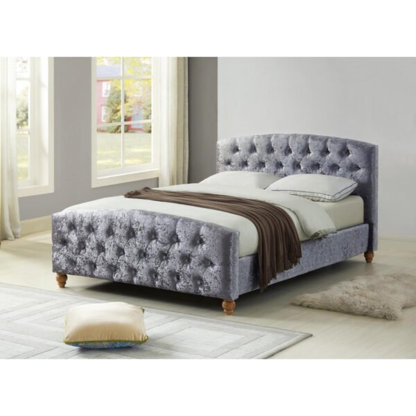 Millwood Crushed Velvet Double Bed Silver - Clearance - Home Store UK