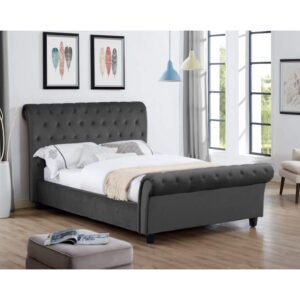 Anfa (Serenity) Velvet Double Bed Smoke - Clearance - Home Store UK
