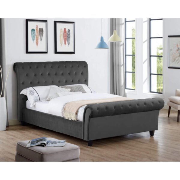 Anfa (Serenity) Velvet Double Bed Smoke - Clearance - Home Store UK
