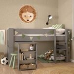 Perry for Kids Mid Sleeper in Folkestone Grey, Includes - Tree of Life Tent + Tunnel + 2 Pockets in Green + 1 Pocket in Red - Kids Room - Home Store UK