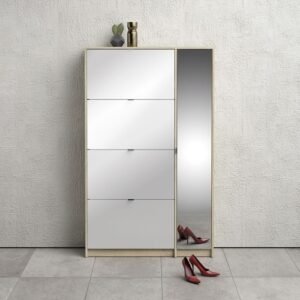 Walsh Shoe Cabinet 4 Flip Down Doors and 2 layers 1 Mirror Door Oak structure - Shoe Storage Cabinets - Home Store UK