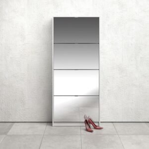 Walsh Shoe Cabinet 4 Flip Down Mirror Doors and 2 layers in White - Shoe Storage Cabinets - Home Store UK
